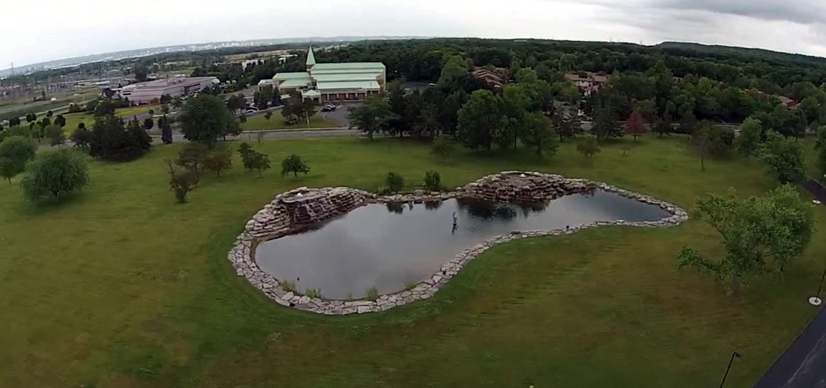 Aerial shot of a man-made pond